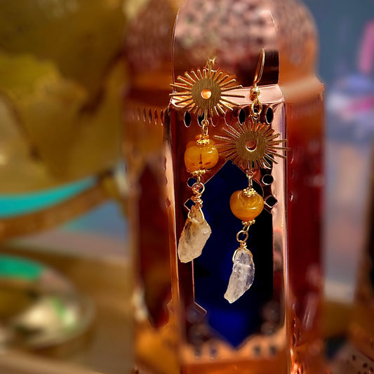 Celestial Inspired Agate & Citrine Earrings